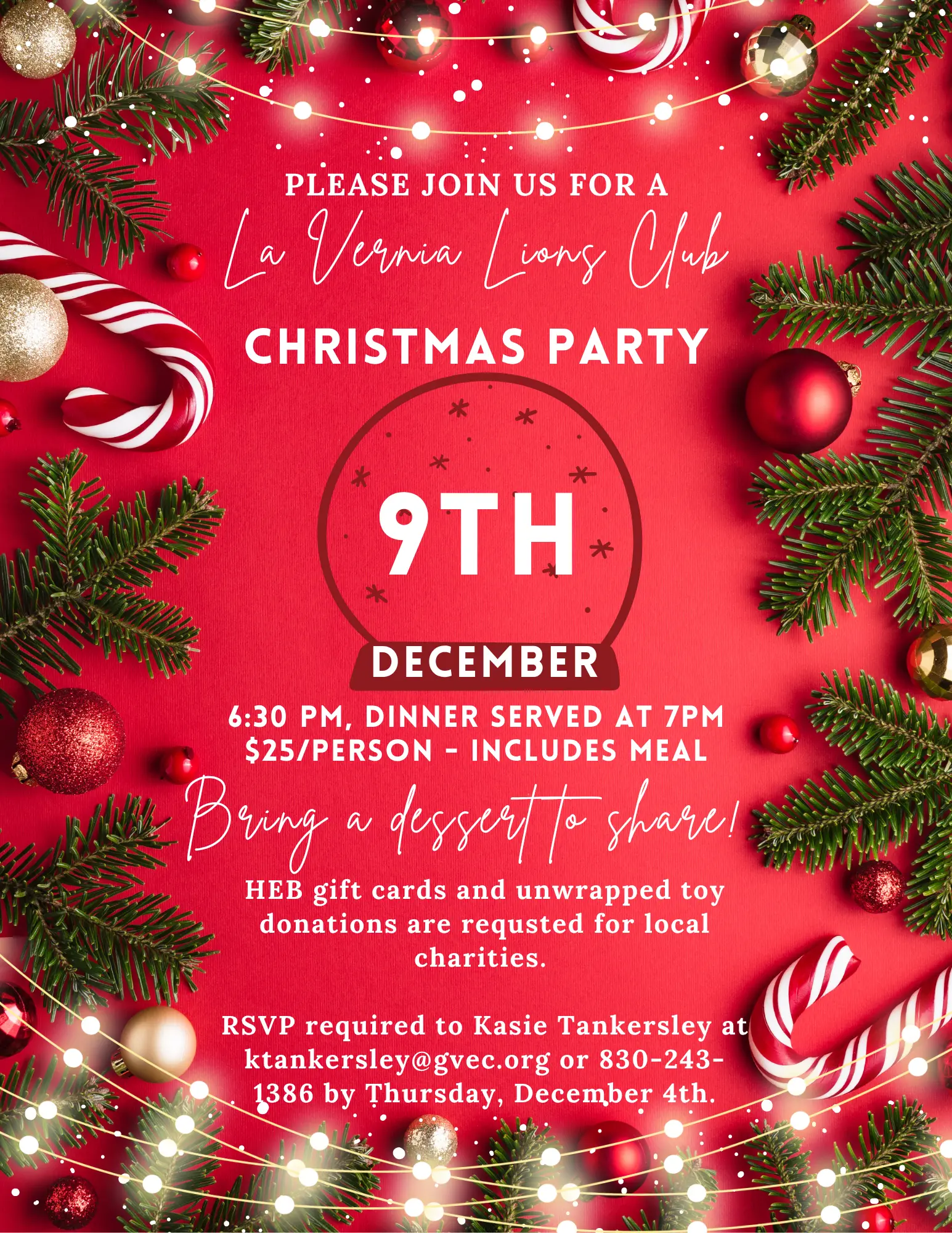 La Vernia Lions Club Christmas Party Invite 2025